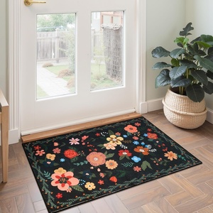 image:imageGRANNY SAYS Front Door Mat Indoor Entrance Indoor Doormat 28 x 4 Washable Mats Low Profile Stain Resistance Mat for Entryway NonSlip Long Doormat Black Boho FloralBlack Flowers