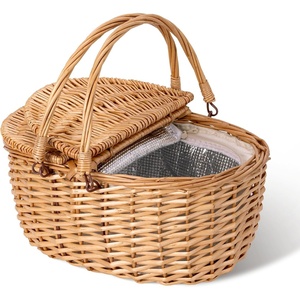image:imageGRANNY SAYS Picnic Basket Wicker Basket with Lid Woven Cute Basket with Handle Storage Basket with Washable Lining amp DualFlid Lid Natural Willow Picnic Hamper Red LiningNatural