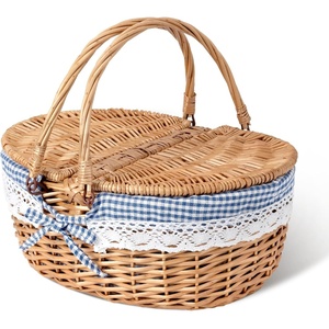 image:imageGRANNY SAYS Picnic Basket Wicker Basket with Lid Woven Cute Basket with Handle Storage Basket with Washable Lining amp DualFlid Lid Natural Willow Picnic Hamper Red LiningBlue
