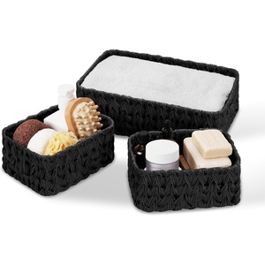 image:imageGRANNY SAYS Storage Baskets for Shelves Waterproof Basket Set for Organizing Toilet Wicker Basket Tank Topper Wicker Baskets with Handles Dark Brown 3PackBlack