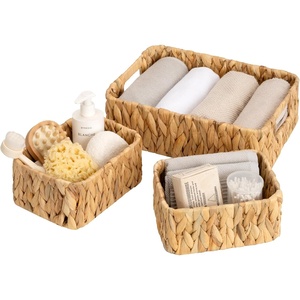 image:imageGRANNY SAYS Storage Baskets for Shelves Waterproof Basket Set for Organizing Toilet Wicker Basket Tank Topper Wicker Baskets with Handles Dark Brown 3PackNarural