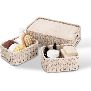 image:imageGRANNY SAYS Storage Baskets for Shelves Waterproof Basket Set for Organizing Toilet Wicker Basket Tank Topper Wicker Baskets with Handles Dark Brown 3PackButter Milk