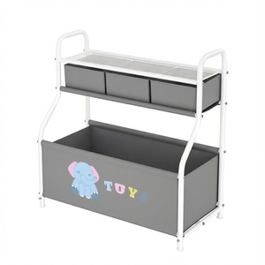 image:imageGRANNY SAYS Storage Cabinet with Shelves and Fabric Bins 3Tier Organizer Rack with Large Storage Box MultiFunctional Standing Shelf for Living Room Bedroom Entryway GrayGrey
