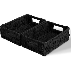 image:imageGRANNY SAYS Wicker Basket Decorative Woven Baskets for Storage Waterproof Storage Basket Organizer Wicker Storage Basket for Organizing 2Pack BlackBlack
