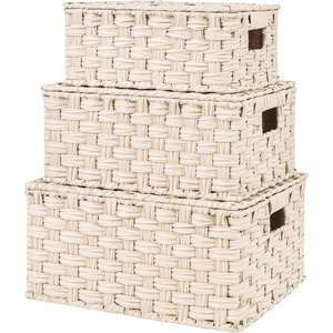 image:imageGRANNY SAYS Wicker Baskets with Lids Set of 3 Decorative Storage Boxes Woven Basket for Organizing Storage and Organizer Baskets Brown 3PackButter Milk