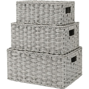 image:imageGRANNY SAYS Wicker Baskets with Lids Set of 3 Decorative Storage Boxes Woven Basket for Organizing Storage and Organizer Baskets Brown 3PackGray
