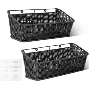 image:imageGRANNY SAYS Wicker Hanging Basket 2 Pack Storage Baskets for Cabinet Wall Mount Fruit Basket for Kitchen Adhesive Bathroom Cabinet Organizer Pantry Organizers and Storage GrayBlack
