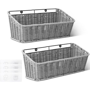 image:imageGRANNY SAYS Wicker Hanging Basket 2 Pack Storage Baskets for Cabinet Wall Mount Fruit Basket for Kitchen Adhesive Bathroom Cabinet Organizer Pantry Organizers and Storage GraySlate