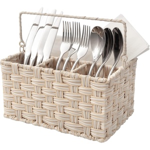 image:imageGRANNY SAYS Wicker Utensil Caddy  Picnic Basket with Handle Organizer for Kitchen Table or Cabinet Silverware Holder for PartiesButter Milk