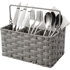 image:imageGRANNY SAYS Wicker Utensil Caddy  Picnic Basket with Handle Organizer for Kitchen Table or Cabinet Silverware Holder for PartiesGray