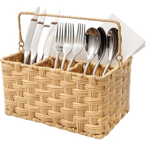 image:imageGRANNY SAYS Wicker Utensil Caddy  Picnic Basket with Handle Organizer for Kitchen Table or Cabinet Silverware Holder for PartiesNature